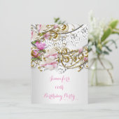 -roze witte goudpaling Floral-Birthday Party Kaart (Staand voorkant)