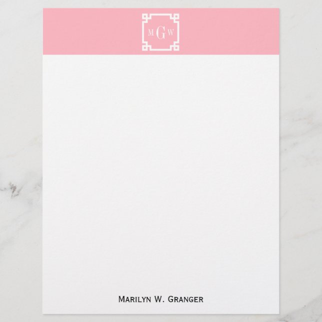 Roze witte Griekse sleutel #2 omhuld 3 Init monogr (Voorkant)