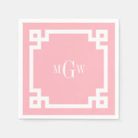 Roze witte Griekse sleutel #2 omhuld 3 Init monogr