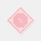 Roze witte Griekse sleutel #2 omhuld 3 Init monogr Servetten (Hoek)