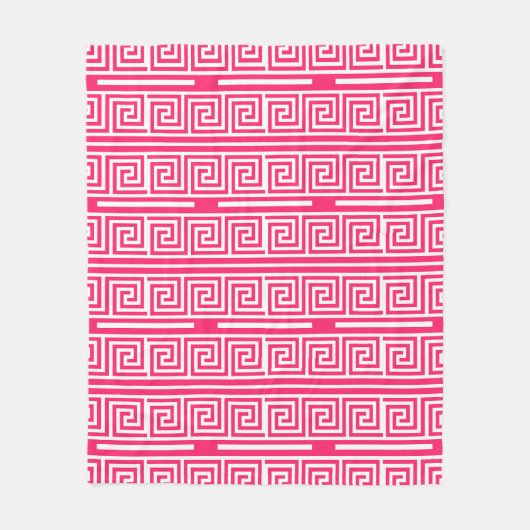 Roze witte Griekse sleutel fret patroon ontwerp Fleece Deken (Voorkant)