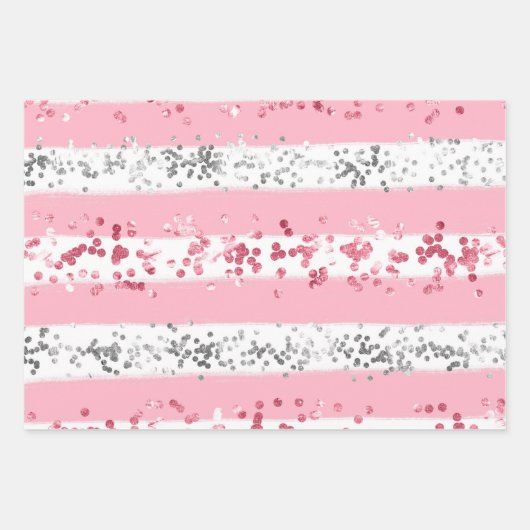  Roze Witte Grijs Glitter Verjaardag Baby Shower Inpakpapier Vel (Voorkant 3)
