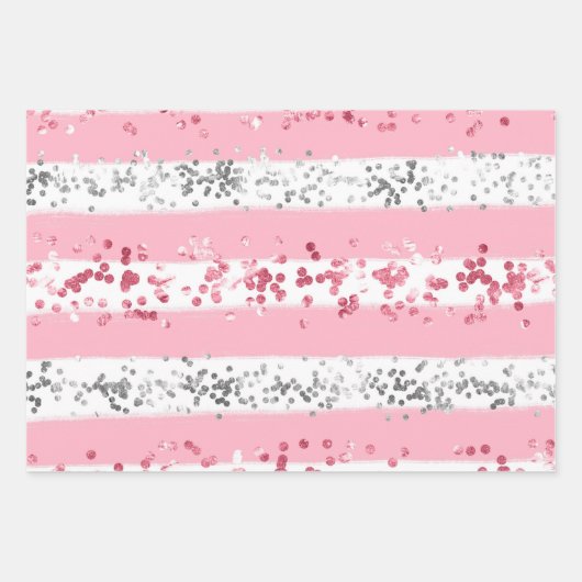  Roze Witte Grijs Glitter Verjaardag Baby Shower Inpakpapier Vel (Voorkant 2)