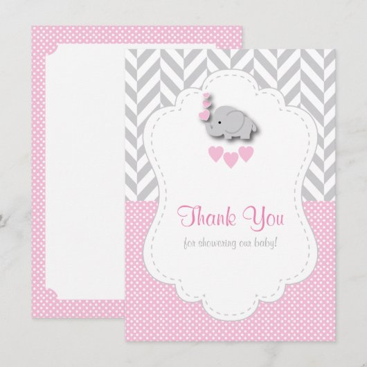 Roze, witte grijs 🐘 olifant Dank je Bedankkaart (Voorkant / Achterkant)