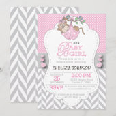 Roze, witte grijze aap Baby shower Kaart (Voorkant / Achterkant)