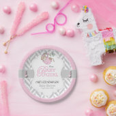 Roze, witte grijze aap Baby shower Papieren Bordje (Feest)