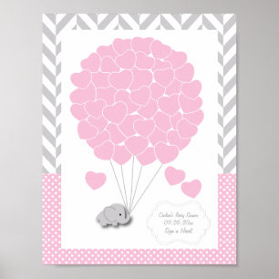Roze, witte, grijze Baby shower 2 - Gast oogje Poster