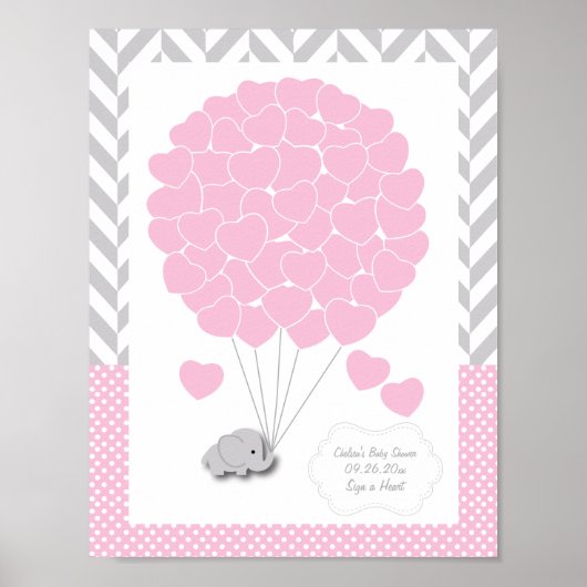 Roze, witte, grijze Baby shower 2 - Gast oogje Poster (Voorkant)
