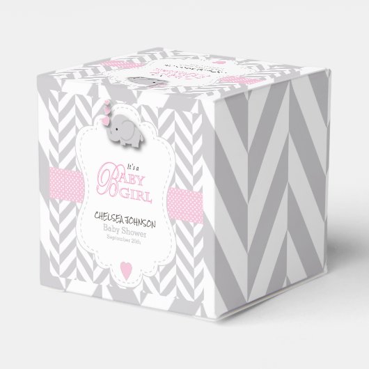 Roze, witte grijze Baby shower Bedankdoosjes (Achterkant)