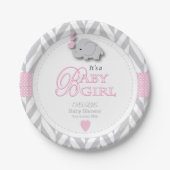 Roze, witte grijze Baby shower Papieren Bordje (Voorkant)