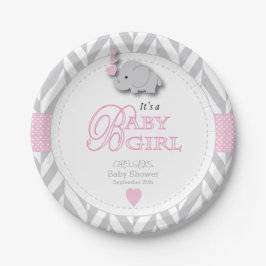 Roze, witte grijze Baby shower Papieren Bordje