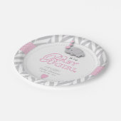 Roze, witte grijze Baby shower Papieren Bordje (Gekanteld)