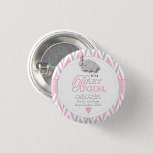Roze, witte grijze Baby shower Ronde Button 3,2 Cm