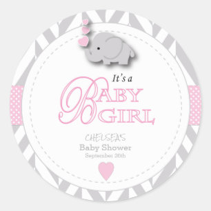 Roze, witte grijze Baby shower Ronde Sticker