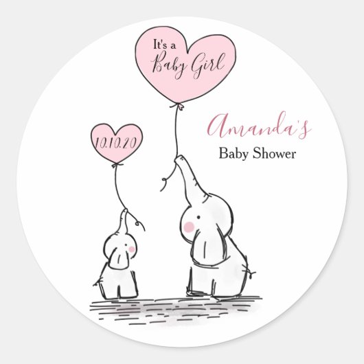 Roze, witte grijze Baby shower Ronde Sticker (Voorkant)