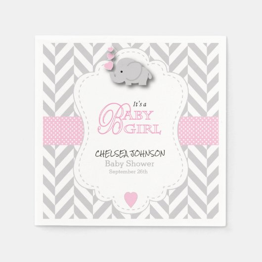 Roze, witte grijze Baby shower Servetten (Voorkant)