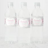 Roze, witte grijze Baby shower Waterfles Etiket (Flessen)