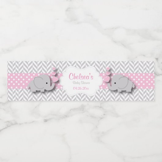 Roze, witte grijze Baby shower Waterfles Etiket (Enkel label)