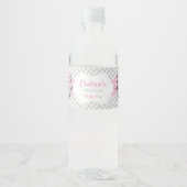 Roze, witte grijze Baby shower Waterfles Etiket (Voorkant)