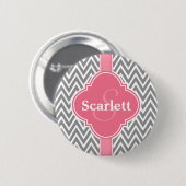 Roze witte grijze Chevron Pattern en Monogram Ronde Button 5,7 Cm (Voorkant /achterkant)