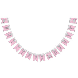 Roze, witte grijze 🐘 Elephant Baby - Christening Vlaggetjes