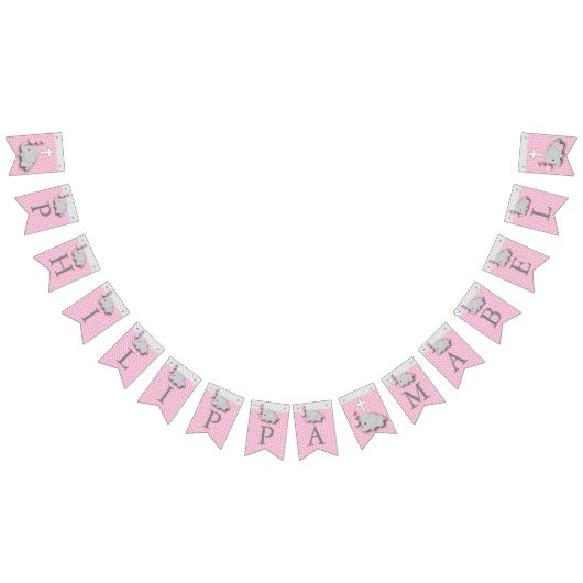 Roze, witte grijze 🐘 Elephant Baby - Christening Vlaggetjes (Alle)