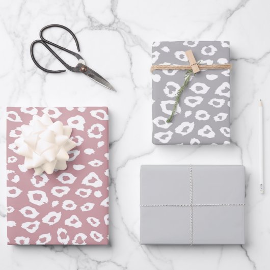 Roze Witte Grijze Luipaard Verjaardag Inpakpapier Vel (Voorkant)