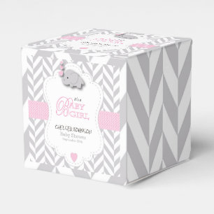 Roze, Witte Grijze Olifant Baby Shower Bedankdoosjes
