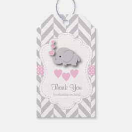 Roze, witte grijze olifant Baby shower Hartelijk d Cadeaulabel