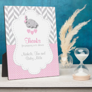 Roze, witte grijze olifant Baby shower Hartelijk d Fotoplaat