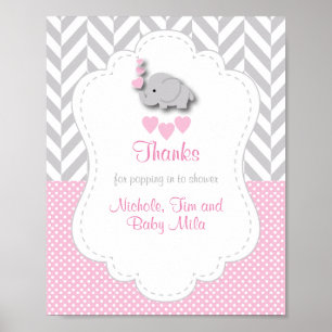 Roze, witte grijze olifant Baby shower Hartelijk d Poster