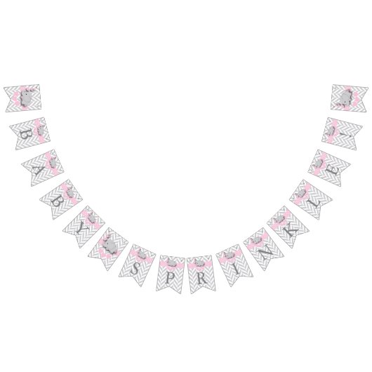 Roze, witte grijze olifant Baby Sprinkle Vlaggetjes (Alle)