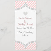 Roze, witte, grijze strepen trouwkaart menu (Voorkant)