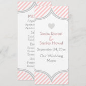 Roze, witte, grijze strepen trouwkaart menu (Voorkant / Achterkant)