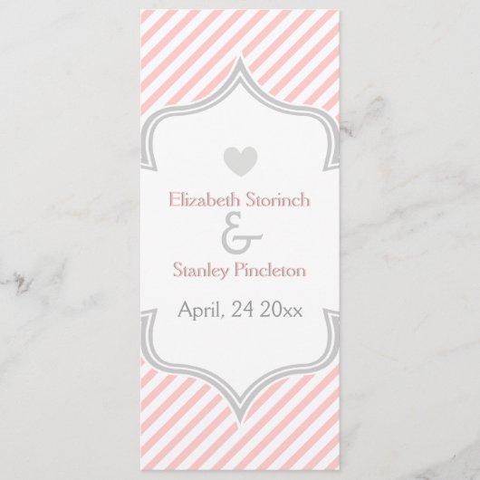 Roze, witte, grijze strepen trouwprogramma programmakaart (Voorkant)