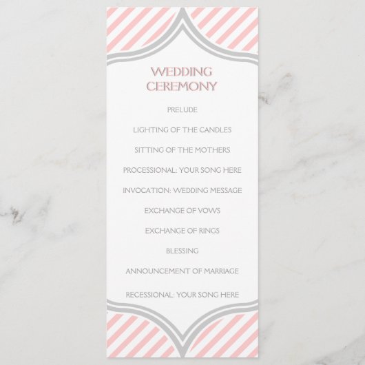Roze, witte, grijze strepen trouwprogramma programmakaart (Achterkant)