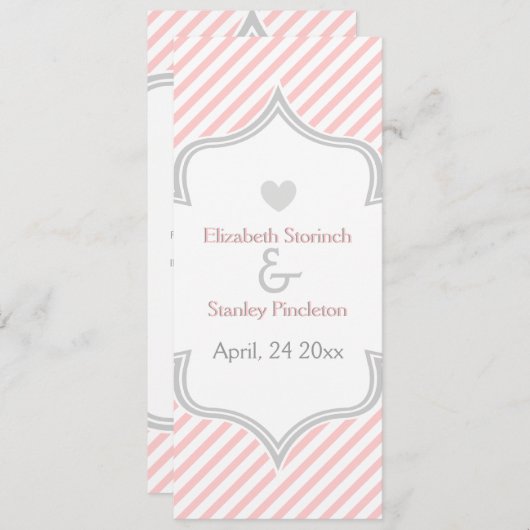Roze, witte, grijze strepen trouwprogramma programmakaart (Voorkant / Achterkant)
