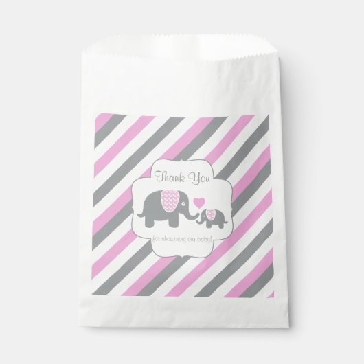 Roze, witte grijze stripe olifant bedankt bedankzakje (Voorkant)