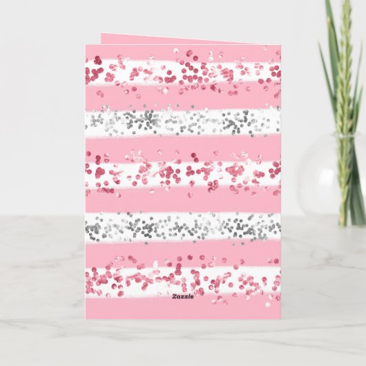 Roze witte grijze zilver Glitter Birthday Card Kaart (Achterkant)