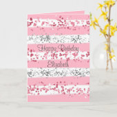 Roze witte grijze zilver Glitter Birthday Card Kaart (Gele Bloem)