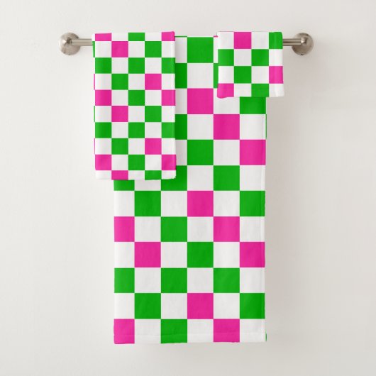 Roze Witte Groene Geruite Ontwerp Bad Handdoek (Insitu)