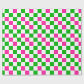 Roze Witte Groene Geruite Ontwerp Cadeaupapier (Vlak)
