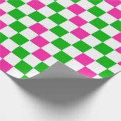 Roze Witte Groene Geruite Ontwerp Cadeaupapier (Hoek)