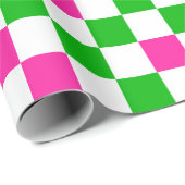 Roze Witte Groene Geruite Ontwerp Cadeaupapier (Rol Hoek)