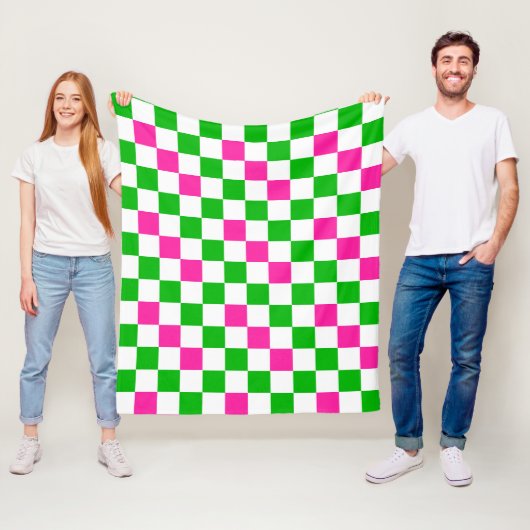 Roze Witte Groene Geruite Ontwerp Fleece Deken (In situ)