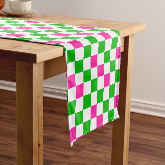 Roze Witte Groene Geruite Ontwerp  Korte Tafelloper (Voorbeeld)