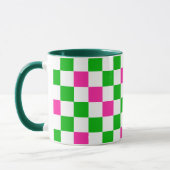 Roze Witte Groene Geruite Ontwerp  Mok (Links)