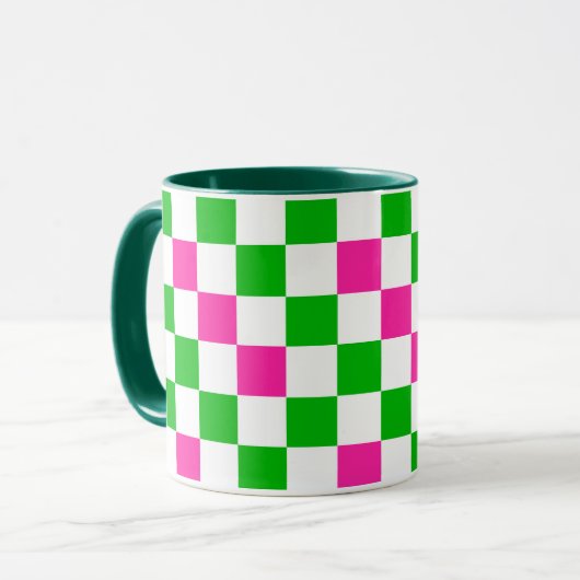 Roze Witte Groene Geruite Ontwerp  Mok (Voorkant links)