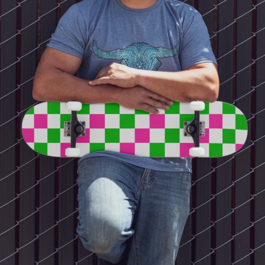 Roze Witte Groene Geruite Ontwerp Persoonlijk Skateboard (Buiten 3)