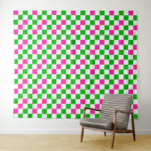 Roze Witte Groene Geruite Ontwerp Wandkleed (In Situ (horizontaal))